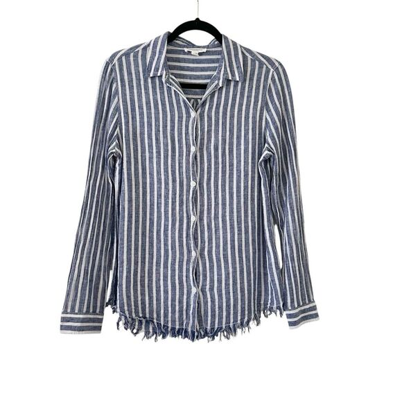 BeachLunchLounge Striped Linen Cotton Chambray Button Down Shirt Women's Small - Picture 1 of 9